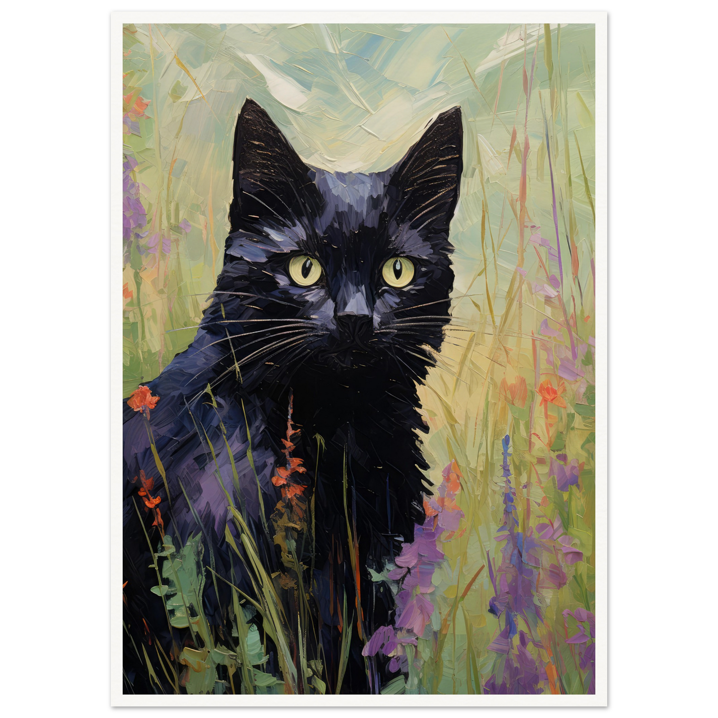 Black Cat In Field - Matte Archival Poster