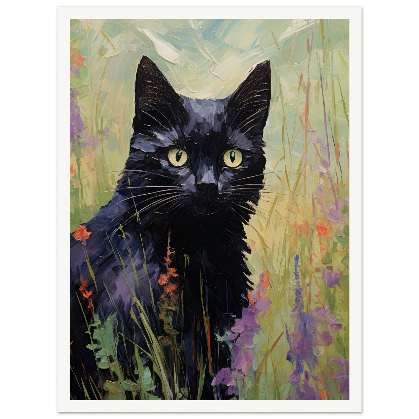 Black Cat In Field - Matte Archival Poster
