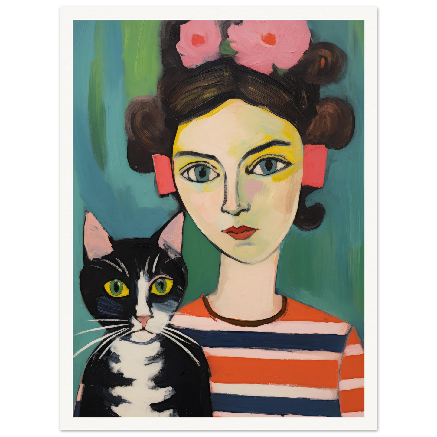 Woman And Cat - Matte Archival Poster