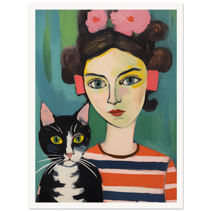 Woman And Cat - Matte Archival Poster