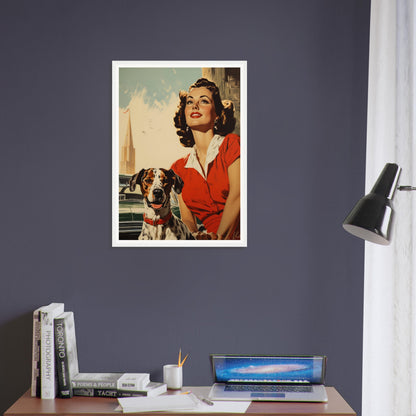 Retro Dog With Lady - Matte Archival Poster