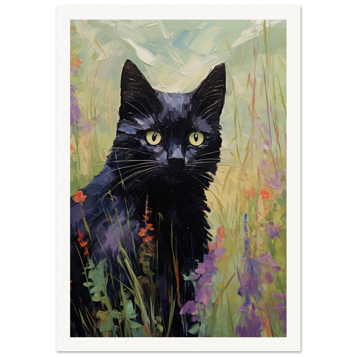Black Cat In Field - Matte Archival Poster