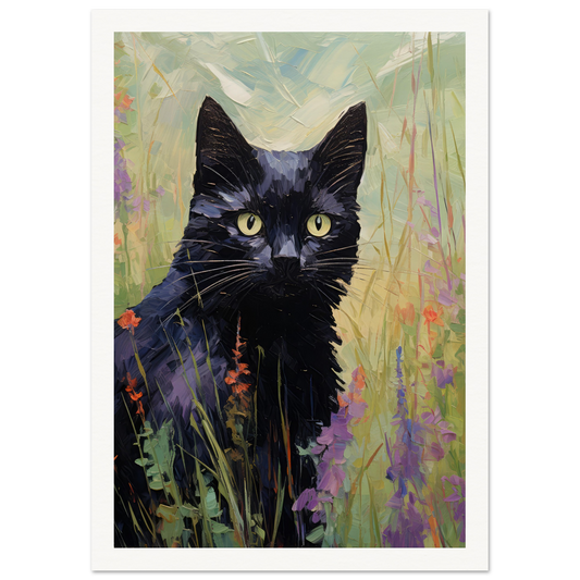 Black Cat In Field - Matte Archival Poster