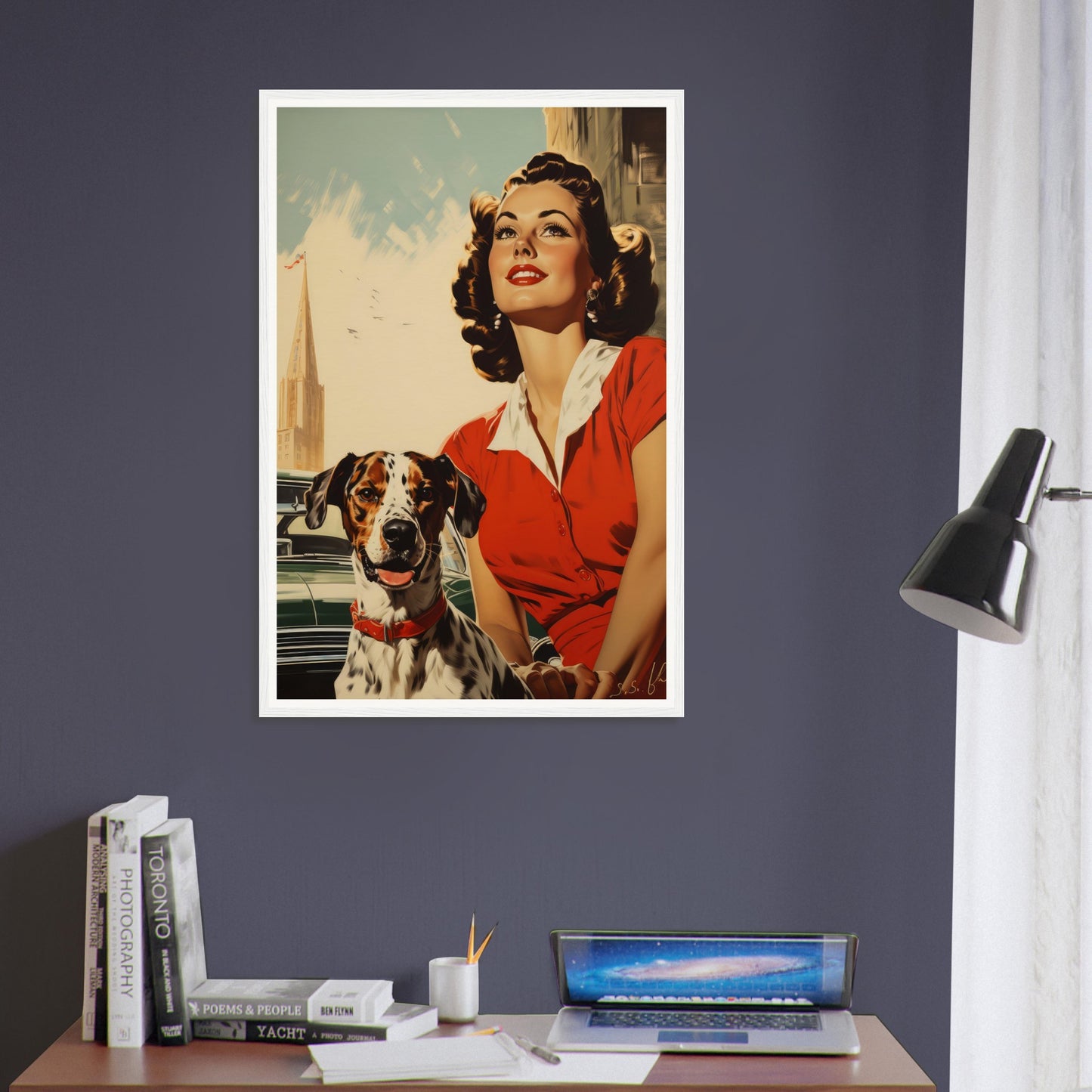 Retro Dog With Lady - Matte Archival Poster