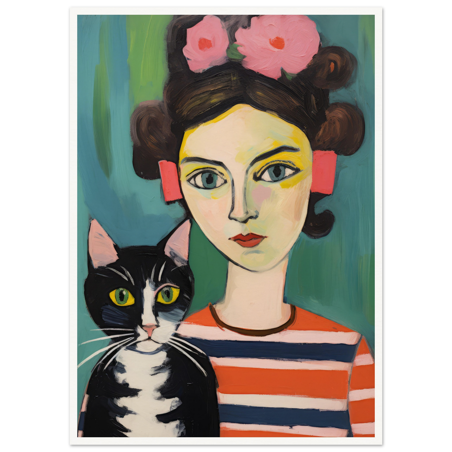 Woman And Cat - Matte Archival Poster