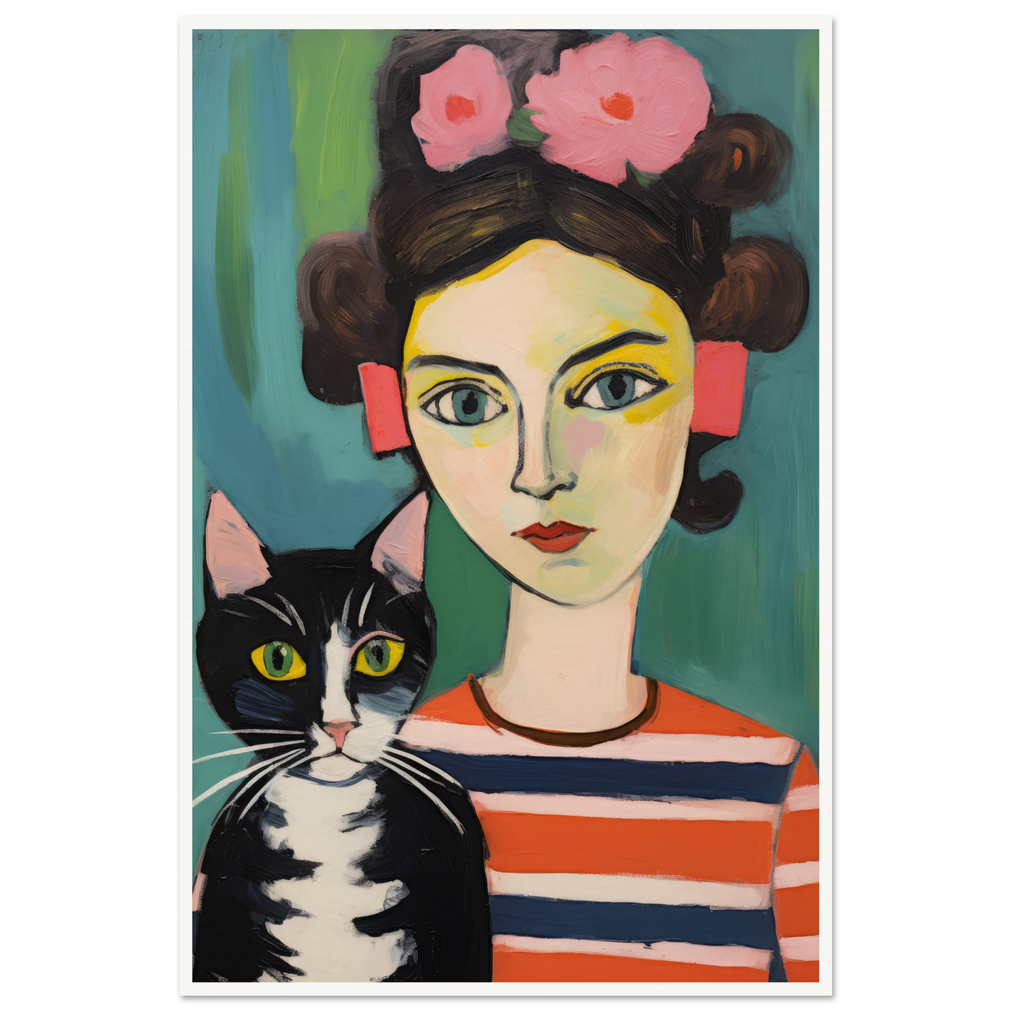 Woman And Cat - Matte Archival Poster