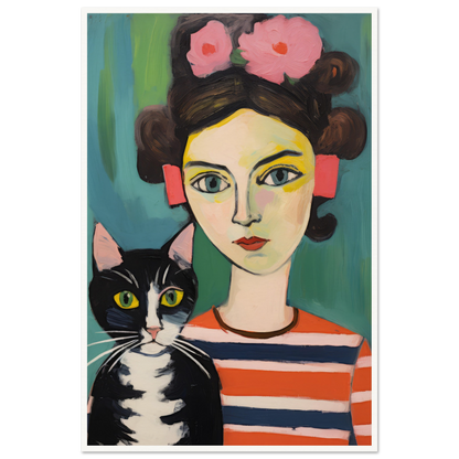 Woman And Cat - Matte Archival Poster