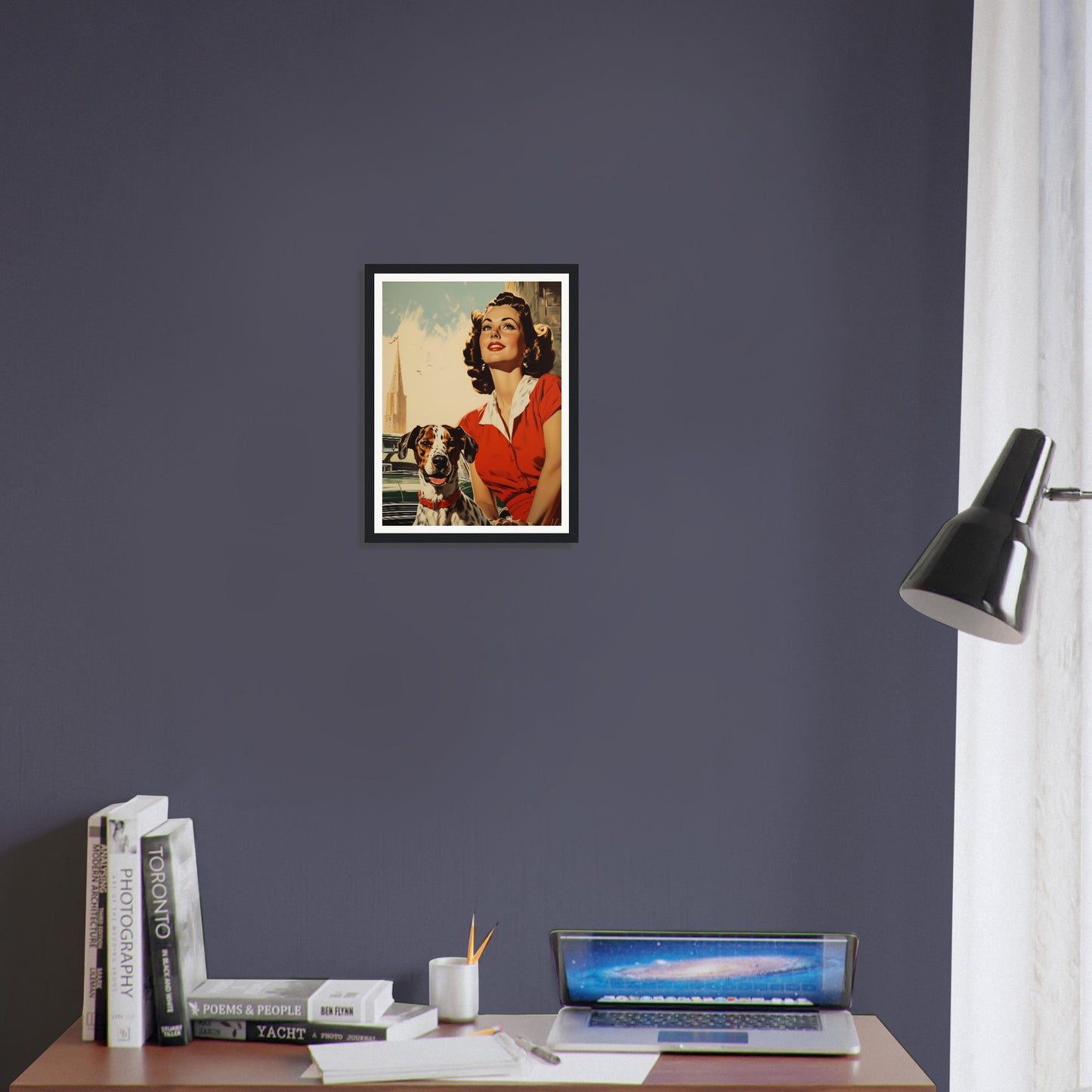 Retro Dog With Lady - Matte Archival Poster