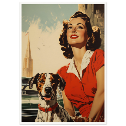 Retro Dog With Lady - Matte Archival Poster