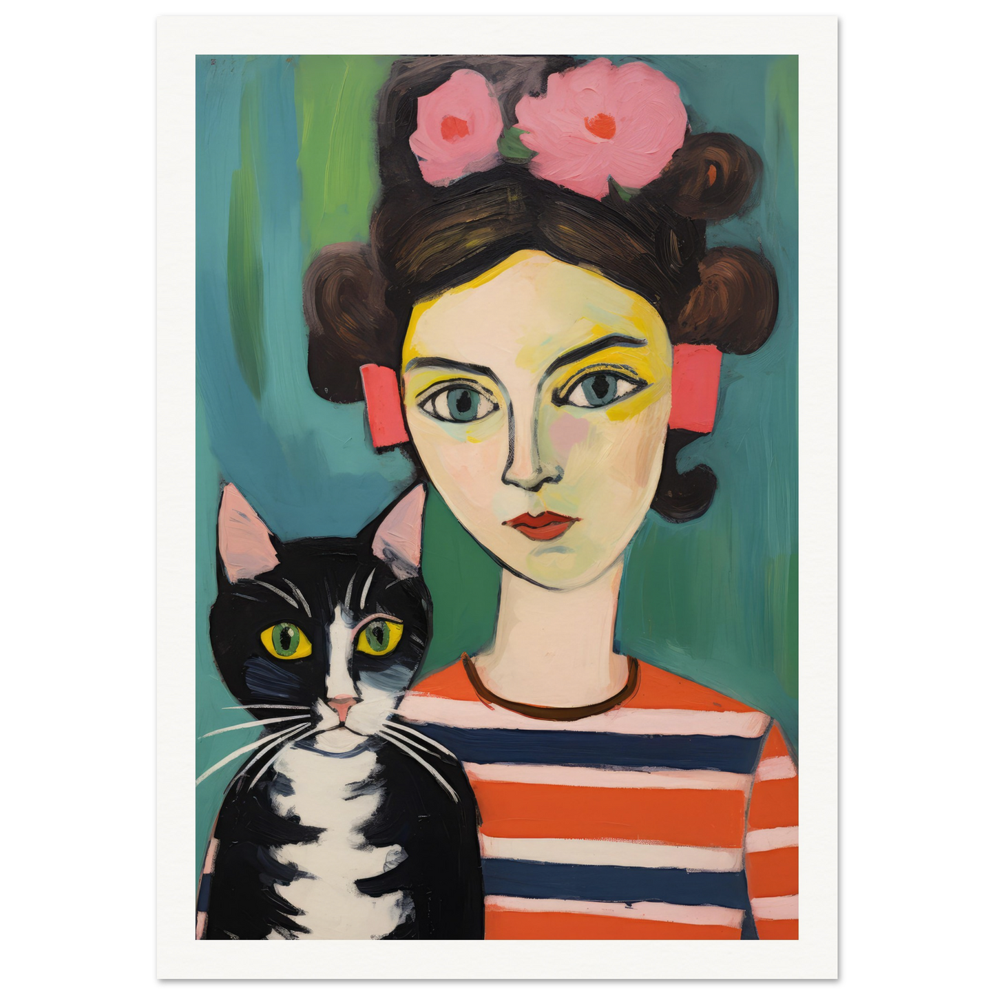 Woman And Cat - Matte Archival Poster