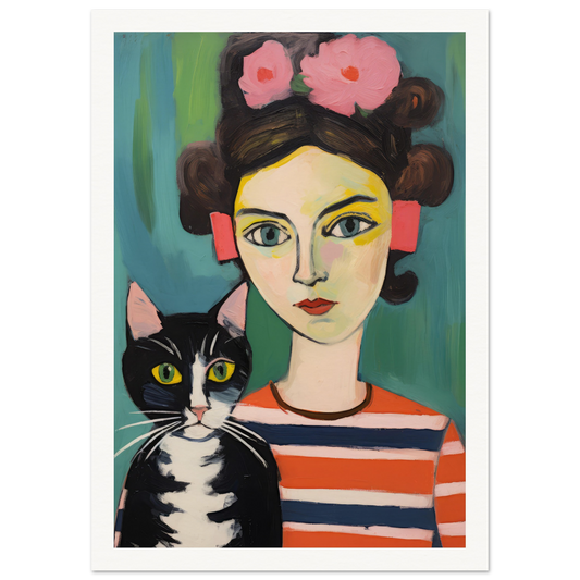 Woman And Cat - Matte Archival Poster