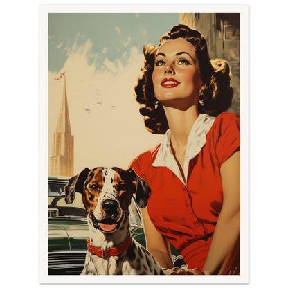 Retro Dog With Lady - Matte Archival Poster