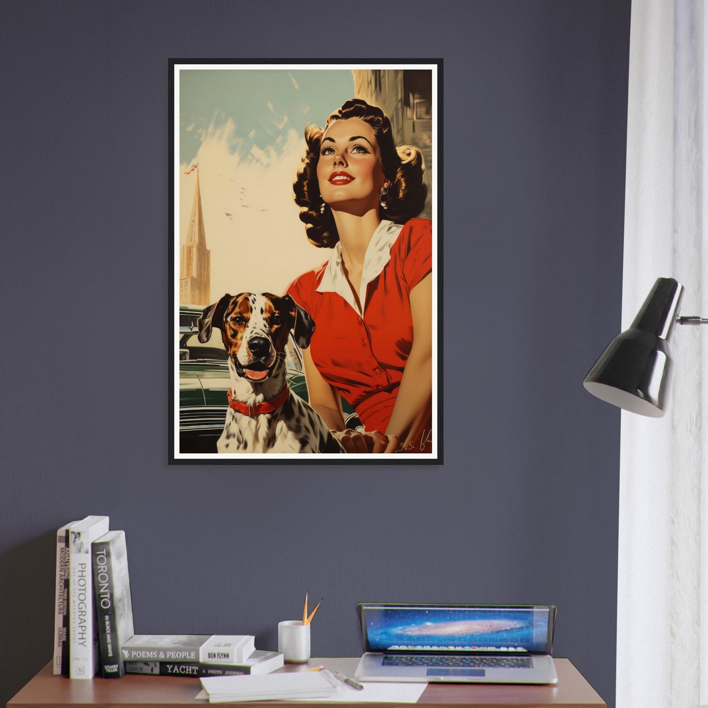 Retro Dog With Lady - Matte Archival Poster