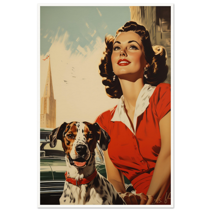 Retro Dog With Lady - Matte Archival Poster