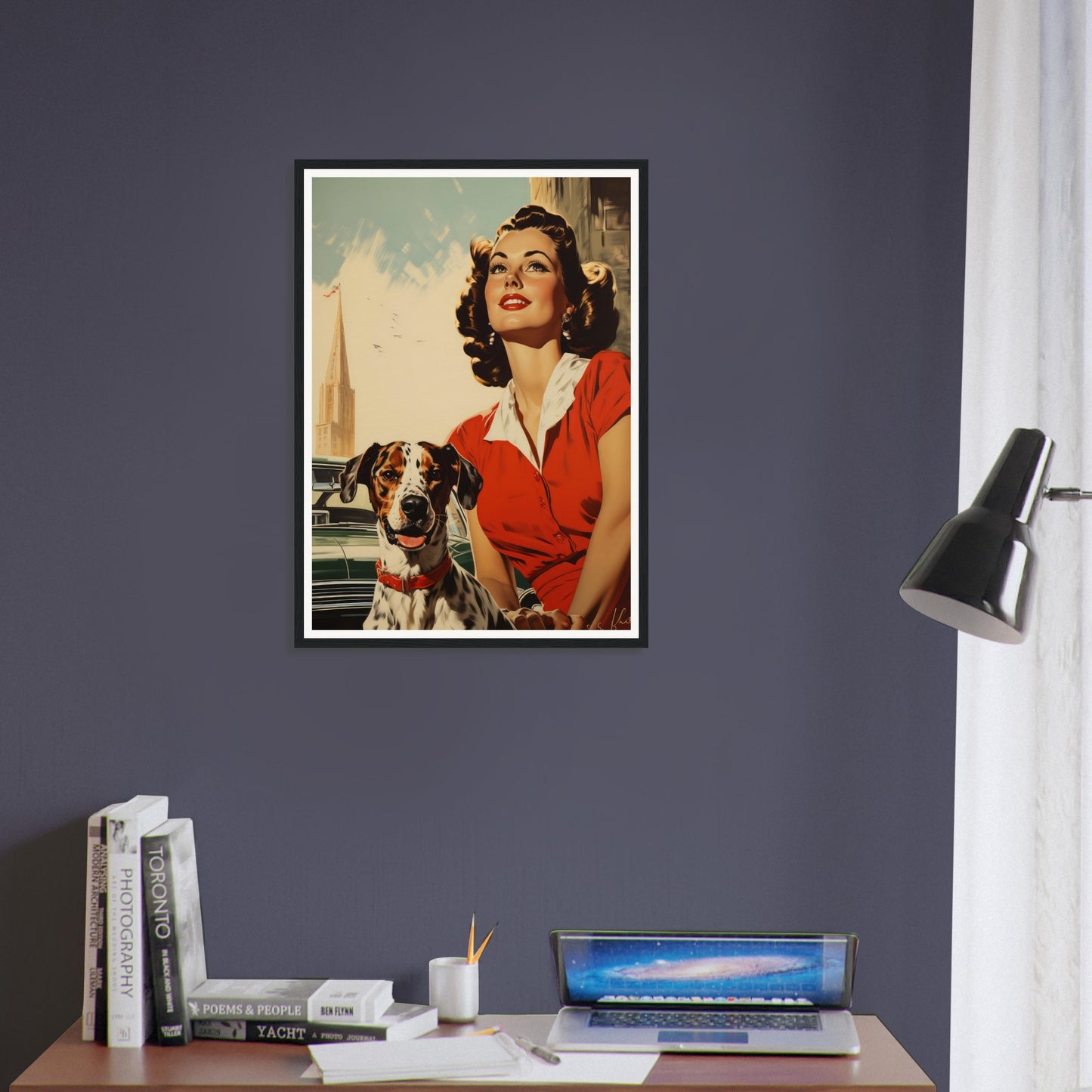 Retro Dog With Lady - Matte Archival Poster